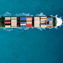 Birds eye view of ship transporting containers