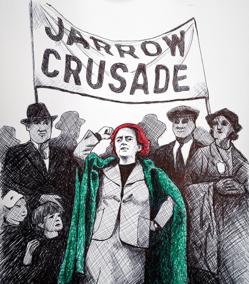Ellen Wilkinson leading the Jarrow Crusade - a 300-mile march of unemployed shipwrights and steelworkers to petition the British government for help.