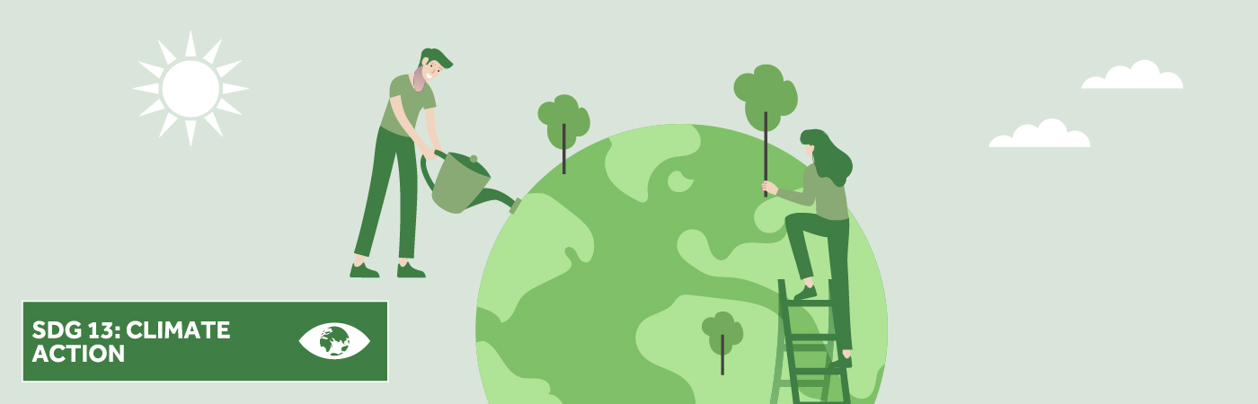 Infographic of world with people planting trees